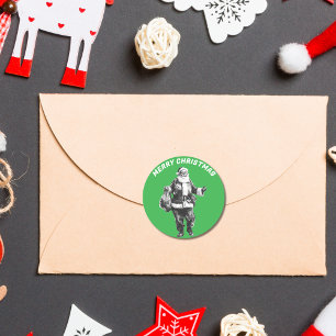 Sticker Rond Vintage Père Noël Green