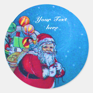 STICKER ROND VINTAGE PÈRE NOËL, NOËL SACK, JOUETS DANS STARRY S