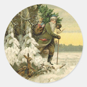 Sticker Rond Vintage Père Noël Noël Victorien