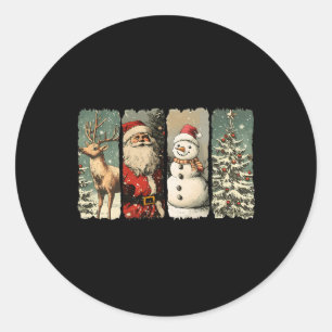 Sticker Rond Vintage Père Noël Snowman Reindeer Retro 1950 Noël