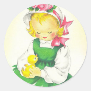 Sticker Rond Vintage petite fille Retro mignonne