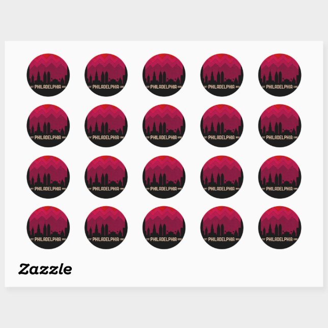 Sticker Rond Vintage Philadelphia Philly Pennsylvania Skyline (Feuille)