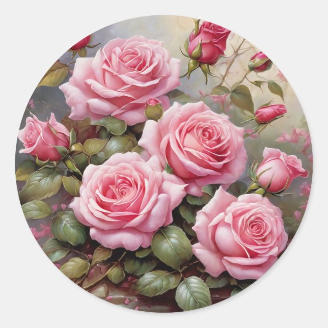 Sticker Rond Vintage Pink Roses (Devant)