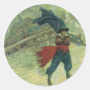 Sticker Rond Vintage Pirate, le Hollandais volant par Howard Py