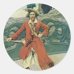 Sticker Rond Vintage Pirates, capitaine Keitt par Howard Pyle