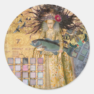 Sticker Rond Vintage Pisces femme gothique classique
