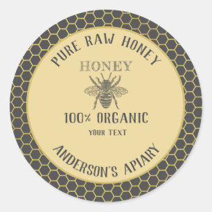 Sticker Rond Vintage pot de miel de peigne d'abeille rustique