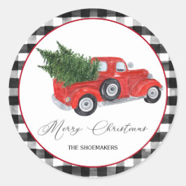 Sticker Rond Vintage Red Truck Buffalo Vérifier Noël