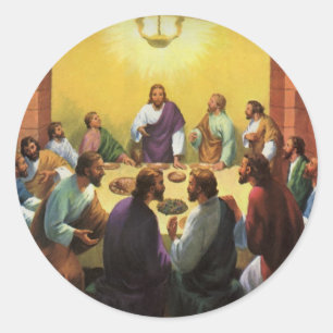 Sticker Rond Vintage Religion, La Cène avec Jésus-Christ