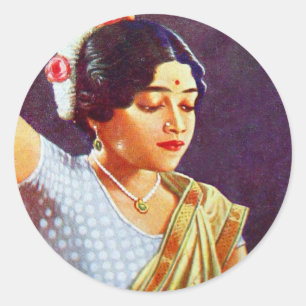 Sticker Rond Vintage Retro Femmes Inde Indiennes Beauté des fem