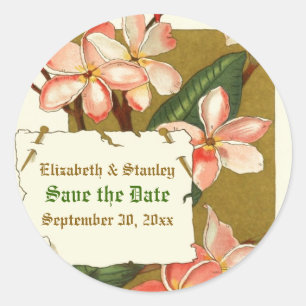 Sticker Rond Vintage rose fleurs mariage Enregistrer l'autocoll