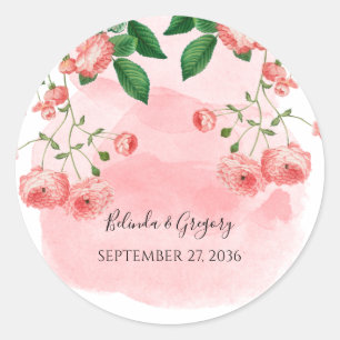 Sticker Rond Vintage Rose rose fleuri Mariage botanique