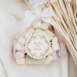 Sticker Rond Vintage Rustique  Sage Floral Frame Mariage