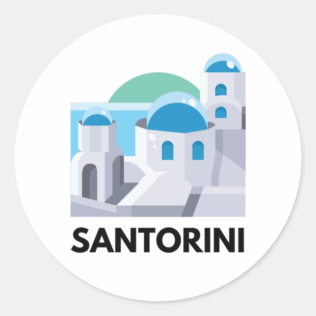 Sticker Rond Vintage Santorin Grèce (Devant)