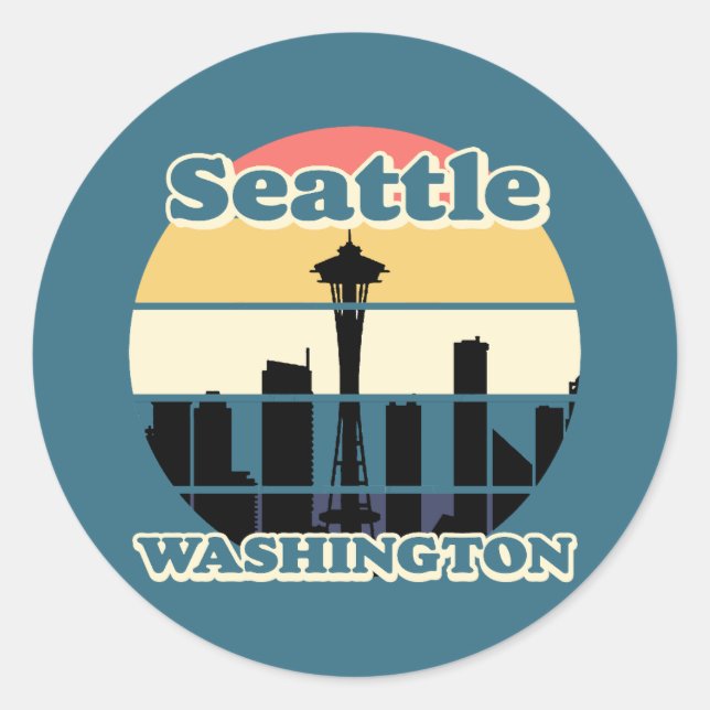 Sticker Rond Vintage Seattle Washington (Devant)