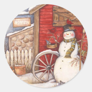 Sticker Rond Vintage Snowman