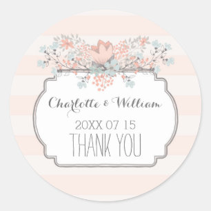Sticker Rond Vintage Stripes Floral Wedding Favor Tags