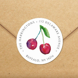 Sticker Rond Vintage Style Cerises Dessin À La Main Adresse De 