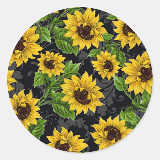 Sticker Rond Vintage sunflower (Devant)