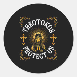 Sticker Rond Vintage Theotokos Protégez-Nous Orthodoxe Chrétien