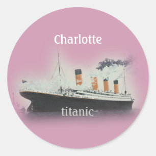 Sticker Rond Vintage Titanic Ocean Liner Girl Pink Nom navire