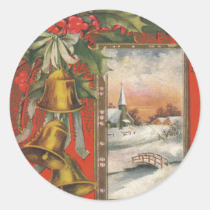 Sticker Rond Vintage "Un joyeux Noël" avec les cloches de Noël