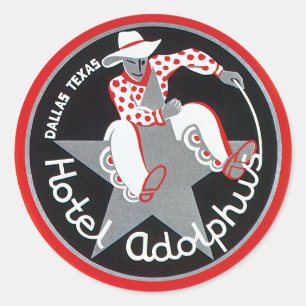 Sticker Rond Vintage voyage, Hotel Adolphus à Dallas, Texas