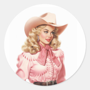 Sticker Rond Vintage Western Cowgirl