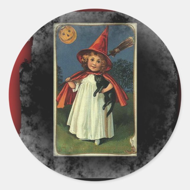 Sticker Rond Vintage Young Halloween Witch (Devant)