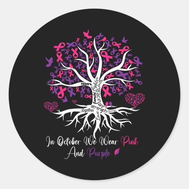 Sticker Rond Violence Cancer du sein Mois de sensibilisation Ar (Devant)