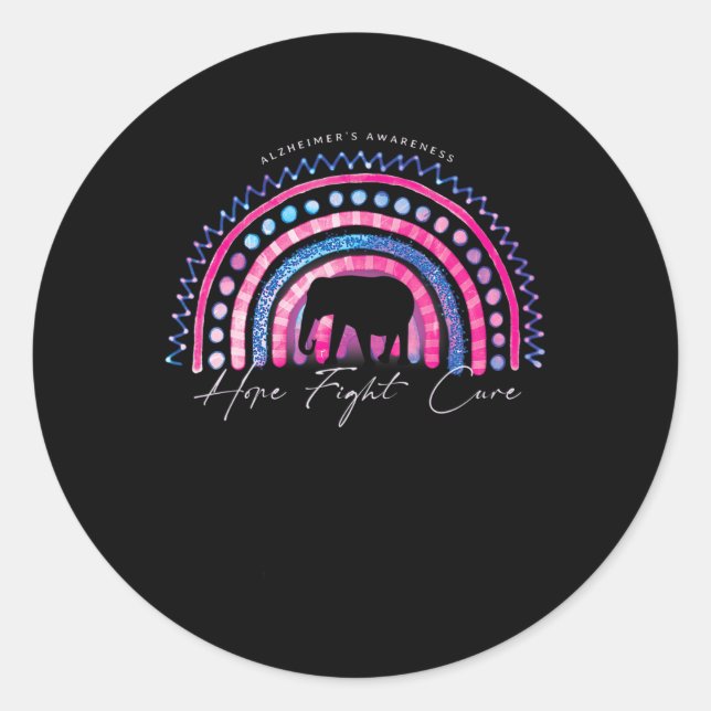 Sticker Rond Violet Alzheimer End Awareness Rainbow Elephan (Devant)