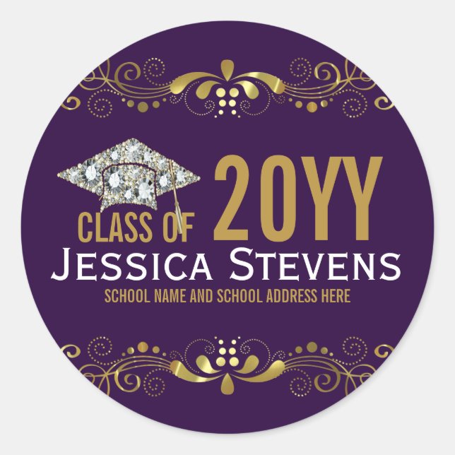 Sticker Rond Violet Avec Dentelle Or Faux & Diamants Casquette  (Devant)