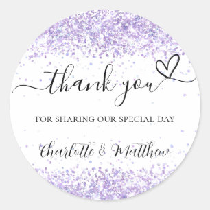 Sticker Rond Violet blanc confetti merci mariage