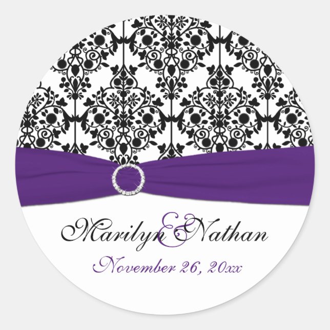Sticker rond violet, blanc et noir de 1,5 po (Devant)