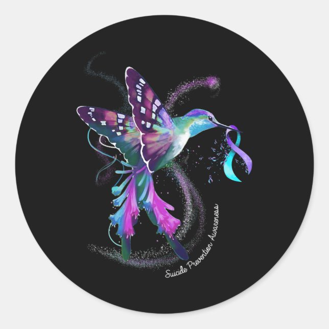 Sticker Rond Violet Bleu Ruban Prévention Suicide Sensibilisati (Devant)