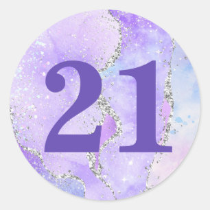 Sticker Rond Violet clair et faux paillettes d'agate argenté po