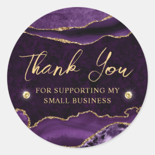 Sticker Rond Violet et Or Paillettes Marbre Agate Entreprise