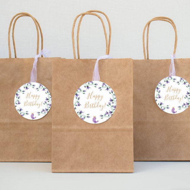 Sticker Rond Violet flûtes bleuets blanc heureux anniversaire (Créateur téléchargé)