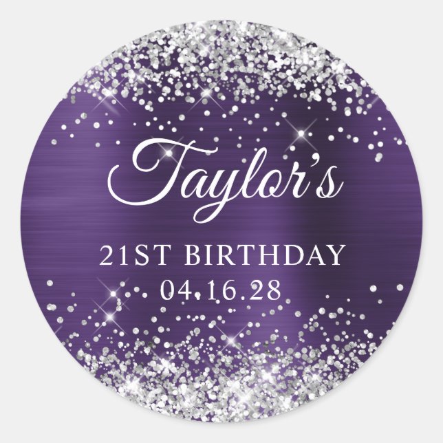 Sticker Rond Violet foncé Glitterie Argent Phuile 21e anniversa (Devant)
