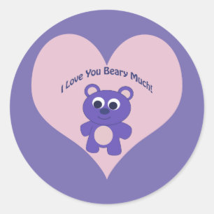 Sticker Rond Violet Je t'aime beaucoup, fais attention !