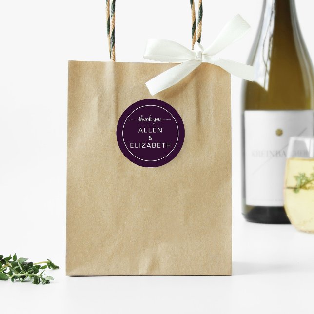 Sticker Rond Violet moderne Carte de remerciements mariage Fave (Créateur téléchargé)