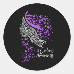 Sticker Rond Violet Ruban Papillon Epilepsie Sensibilisation