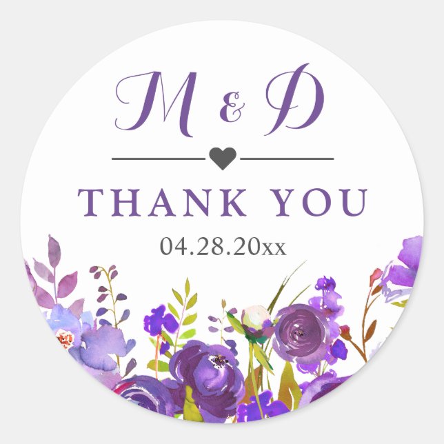 Sticker Rond Violet Violet Fleurs Sauvages Monogramme Mariage F (Devant)