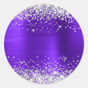 Sticker Rond Violet Violet métallisé pailleté argenté vierge