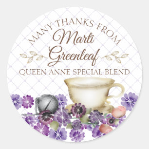 Sticker Rond Violets teapot teacup main mélange thé personnalis