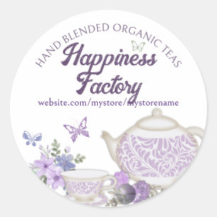 Sticker Rond violette tasse de thé teapot main mélangé thé fête