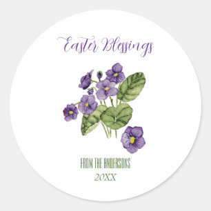 Sticker Rond Violette violette bénédiction de Pâques Classic Ro