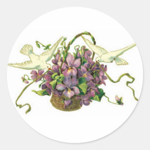 Sticker Rond Violettes et colombes