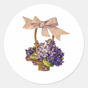 Sticker Rond Violettes vintages dans un panier