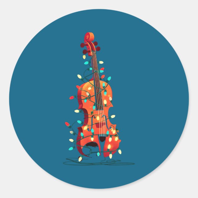 Sticker Rond Violin Christmas Graphics Lights Lover Player Viol (Devant)